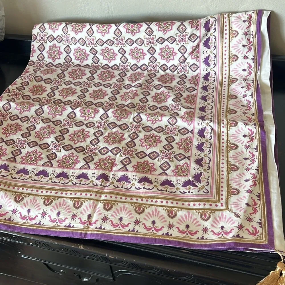 Pottery Barn Purple Table Throw w/ Gold embroidered